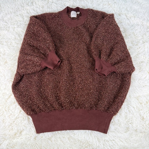 Maeve Violetta Brown Metallic Tinsel Knit Sweater Dolman Sleeve XL Festive Cozy - Picture 14 of 14